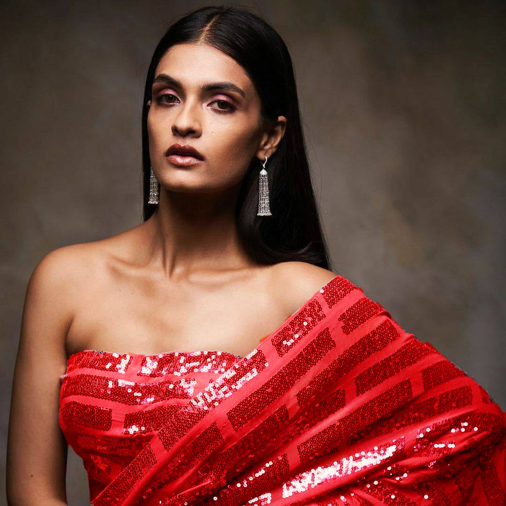 Metallic Red Sequence Work Saree