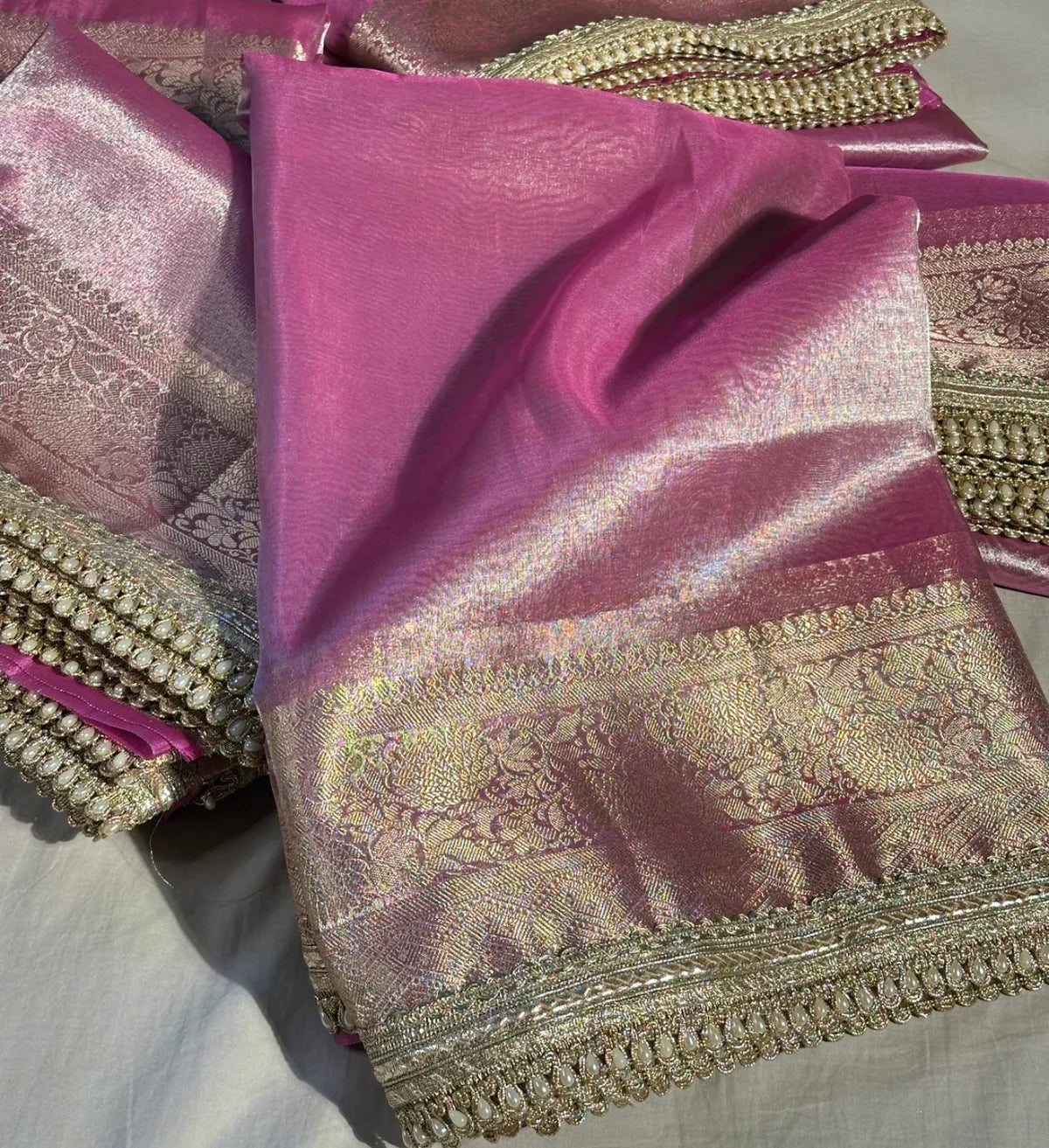 Janhvi Kapoor Inspired Pink Tissue Silk Saree
