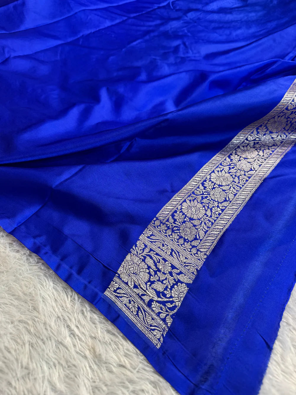 Royal Blue Mashru Satin Silk Saree with Intricate Jaal Weaving