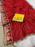 Designer Viscose Saree with Multicolour Thread & Mirror Work-RED