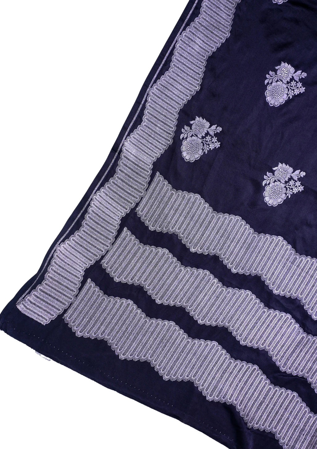 Deep Navy Blue Banarasi Mashru Katan Silk Saree
