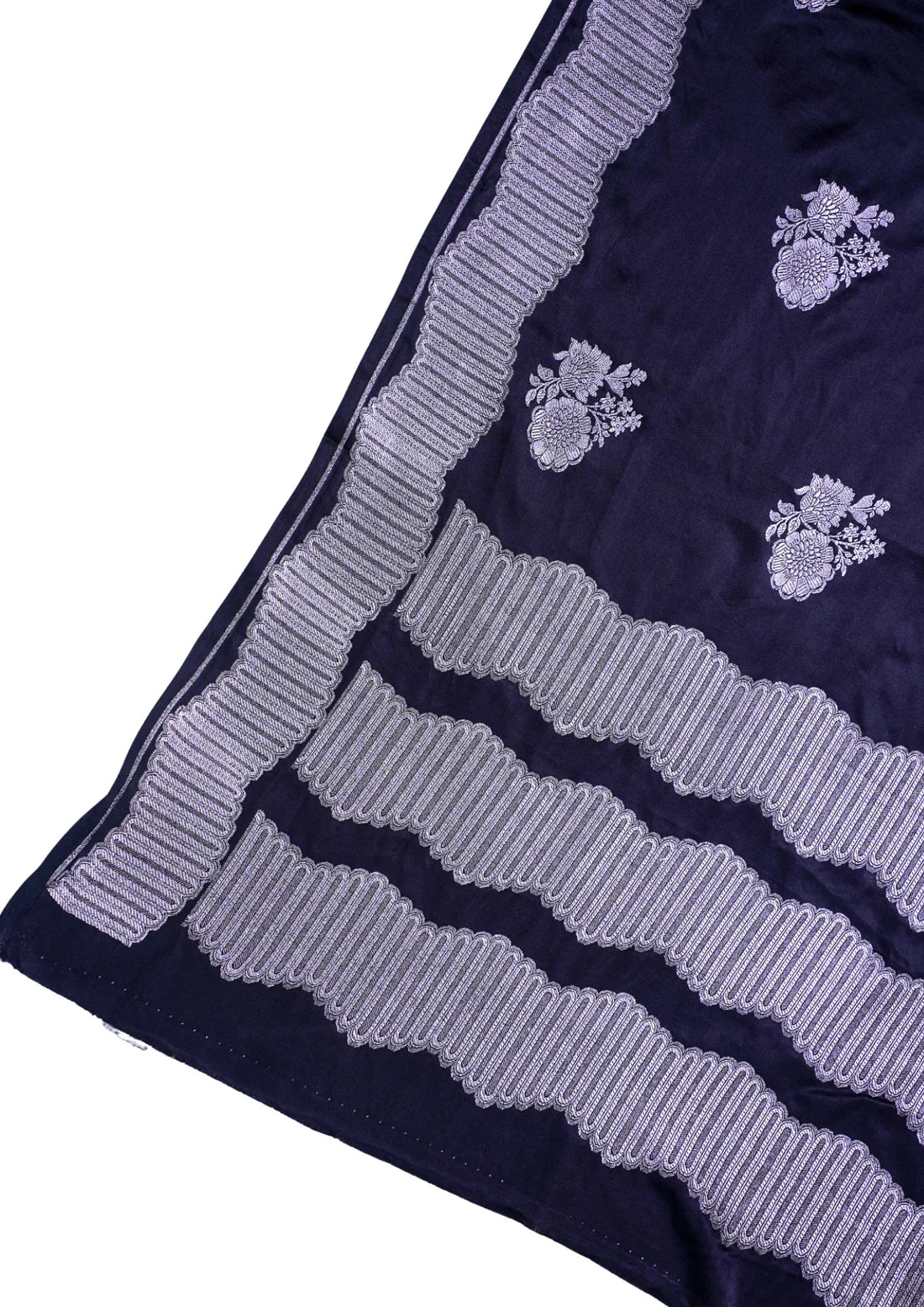Deep Navy Blue Banarasi Mashru Katan Silk Saree