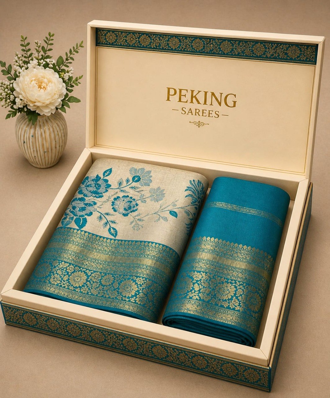 Elegant Floral Banarasi Silk Saree with Rich Zari Border & Pallu - SKY BLUE