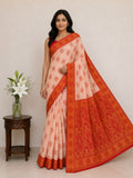 Classic Ivory Saree with Woven Zari Pallu - ORANGE