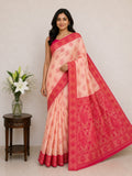 Classic Ivory Saree with Woven Zari Pallu -PINK