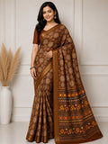 Royal Mandala Premium Silk Blend Saree with Elegant Zari Border - COFFEE