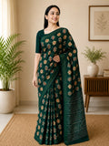 Emerald Heritage Soft Cotton Printed Saree with Elegant Zari Border - GREEN