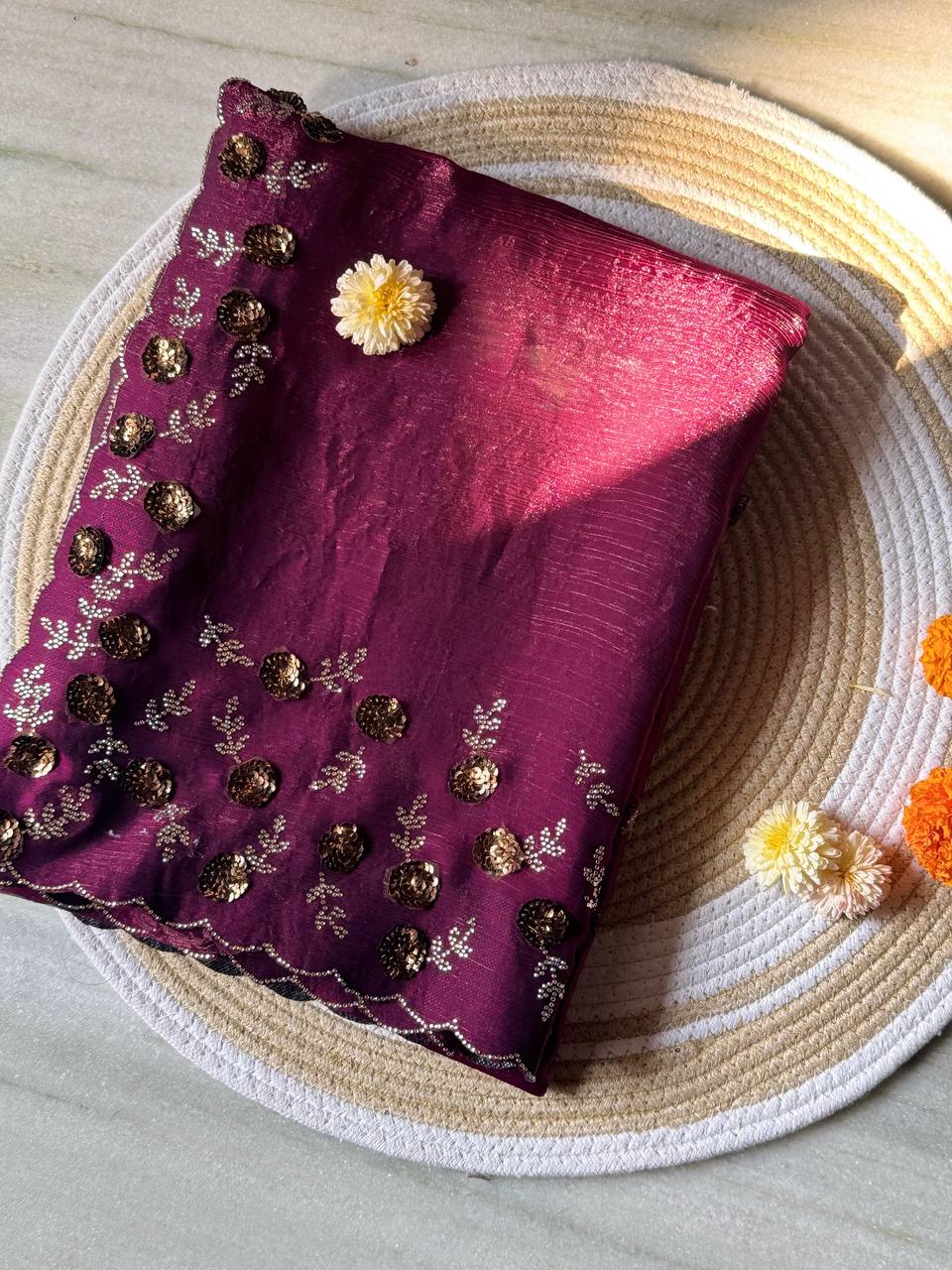 SUPER HIT HANDWORK WITH ZARKHAND DIAMOND 💎 WORK SAREE - WINE