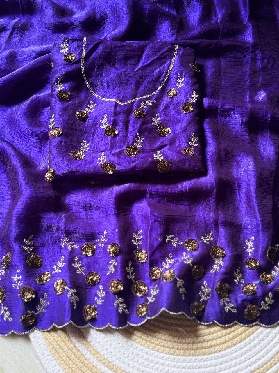 SUPER HIT HANDWORK WITH ZARKHAND DIAMOND 💎 WORK SAREE - PURPLE