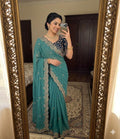 Moonlit Elegance Premium Star Georgette Saree With Multi Embroidery Designer Border - SEA GREEN