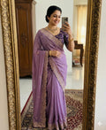 Moonlit Elegance Premium Star Georgette Saree With Multi Embroidery Designer Border - LIGHT PURPLE