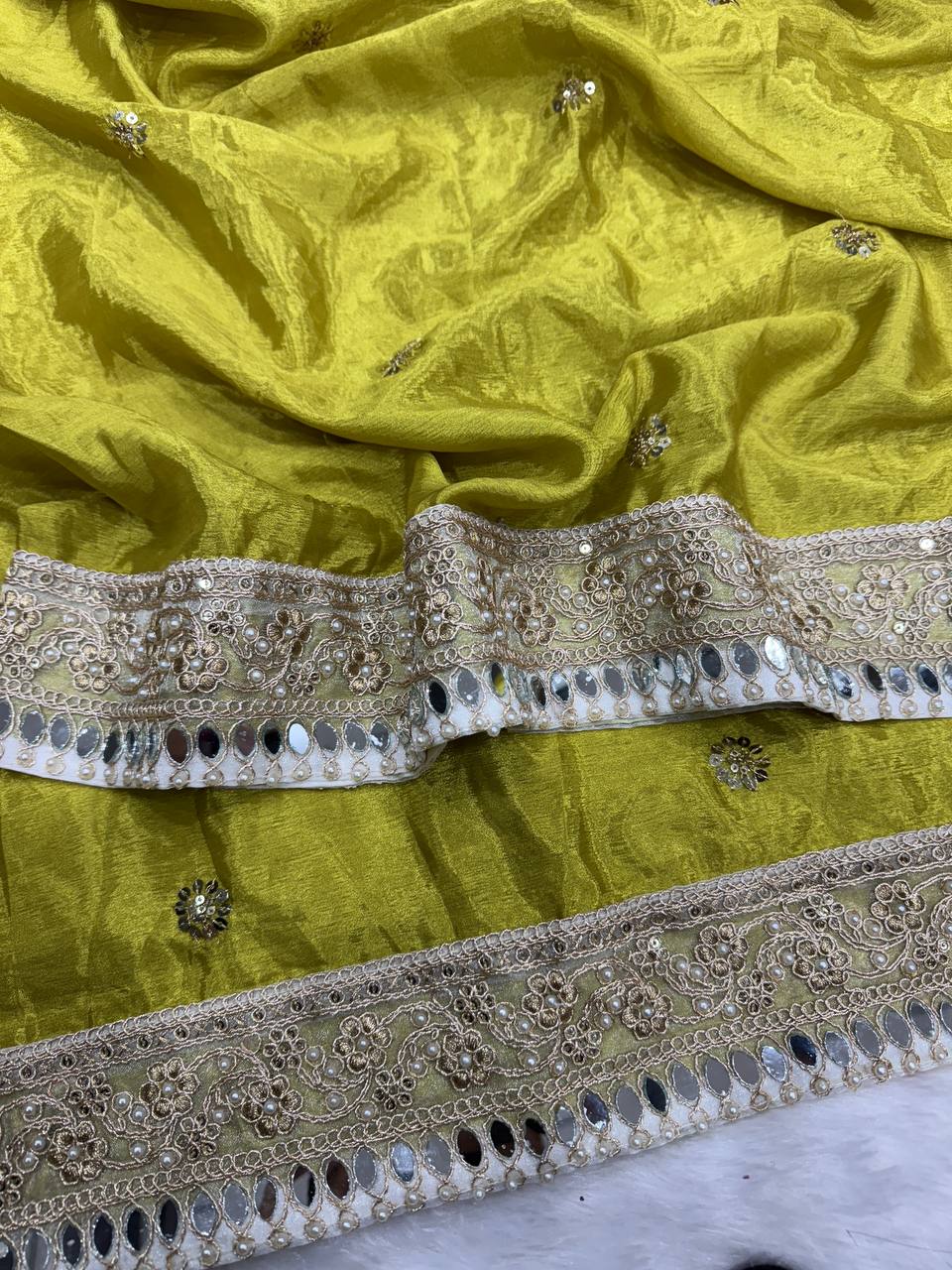 SOFT CHINON SEQUINS AND DORI EMBROIDERY SAREE