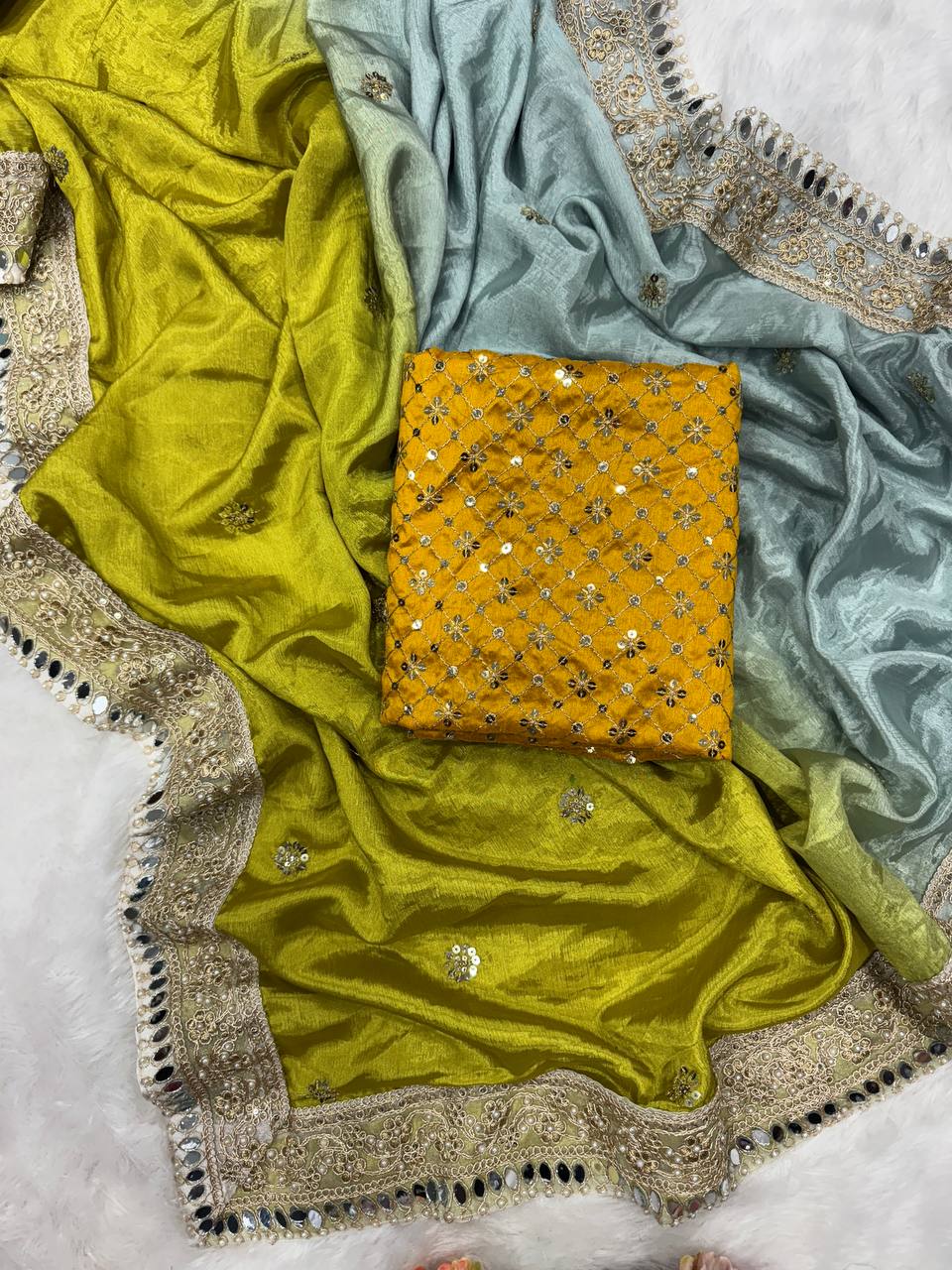 SOFT CHINON SEQUINS AND DORI EMBROIDERY SAREE