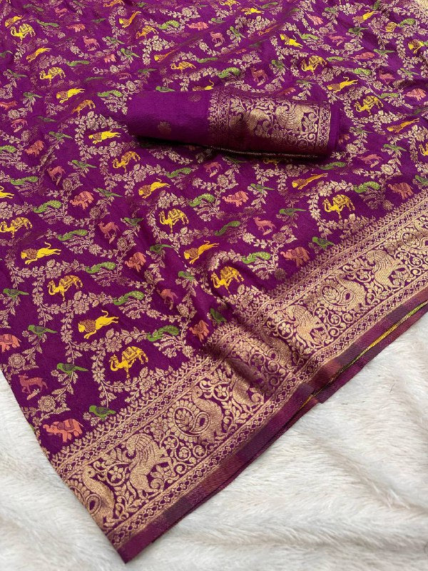 Pure Naylon kadi Creap Georgette jangal theem meenakari jaqurad weveing body ,border with Rich pallu
