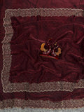 Latest Maroon Colour Partywear Space Silk Jarkhan Heavy Diamond Work Fancy Designer Saree With Blouse