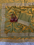 Latest Maroon Colour Partywear Space Silk Jarkhan Heavy Diamond Work Fancy Designer Saree With Blouse - YELLOW