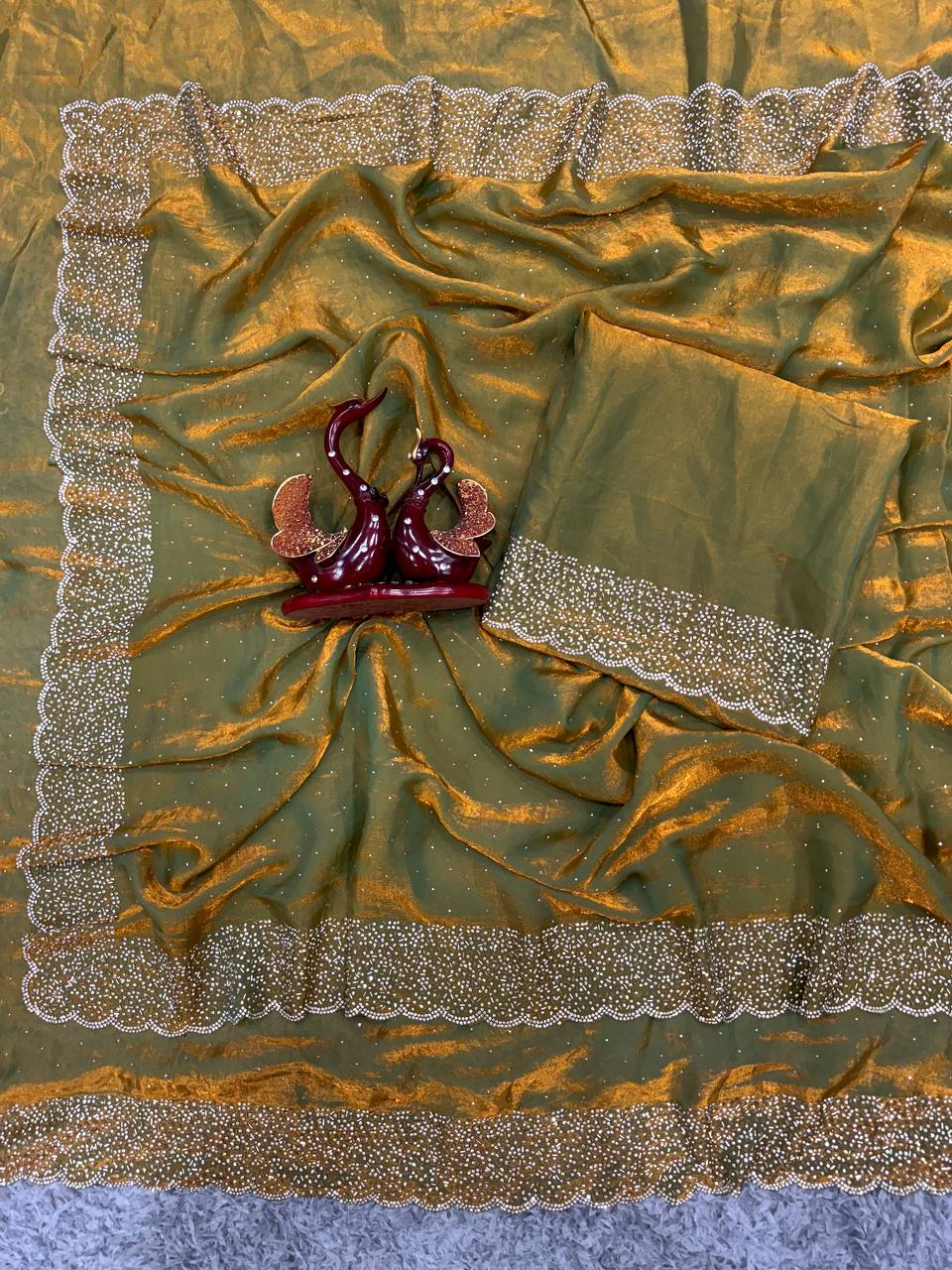 Latest Maroon Colour Partywear Space Silk Jarkhan Heavy Diamond Work Fancy Designer Saree With Blouse - YELLOW