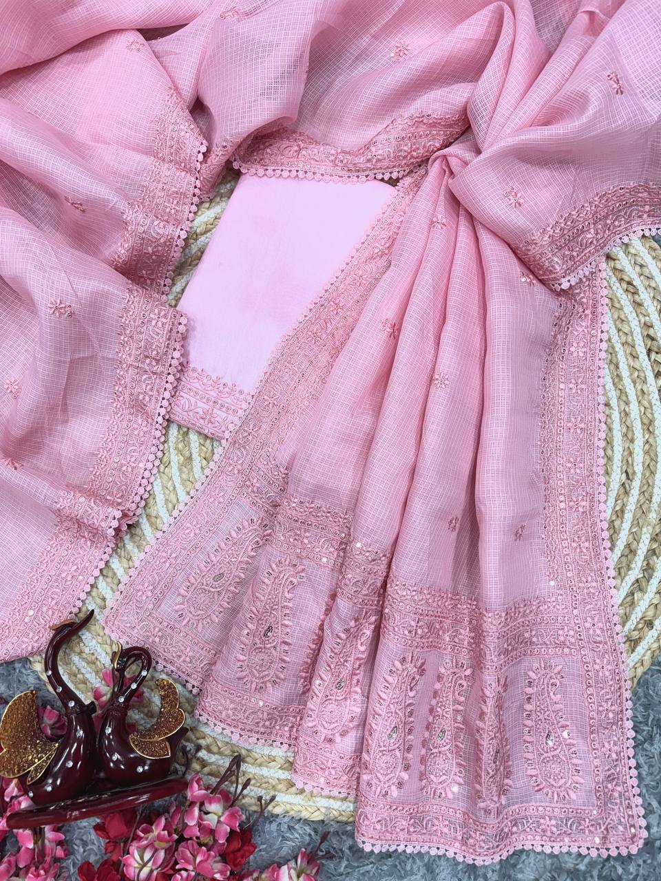 HEAVY KOTA CHEX SEQUANCE AND THREAD EMBROIDERY WORK SAREE