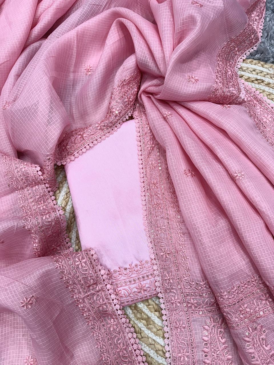 HEAVY KOTA CHEX SEQUANCE AND THREAD EMBROIDERY WORK SAREE