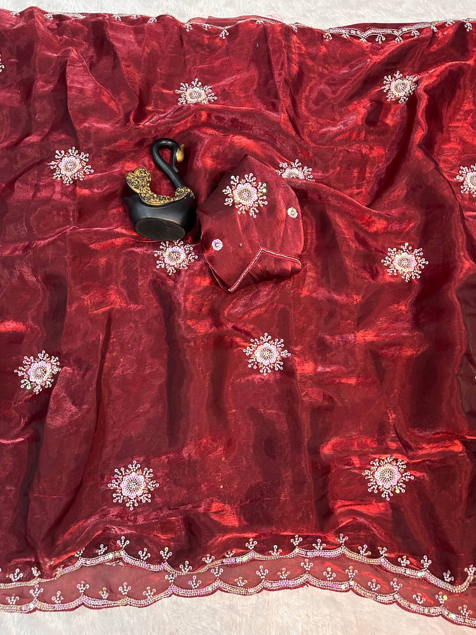 Attractive Multi Work And Khatli Cut Work Zimmy Choo Saree