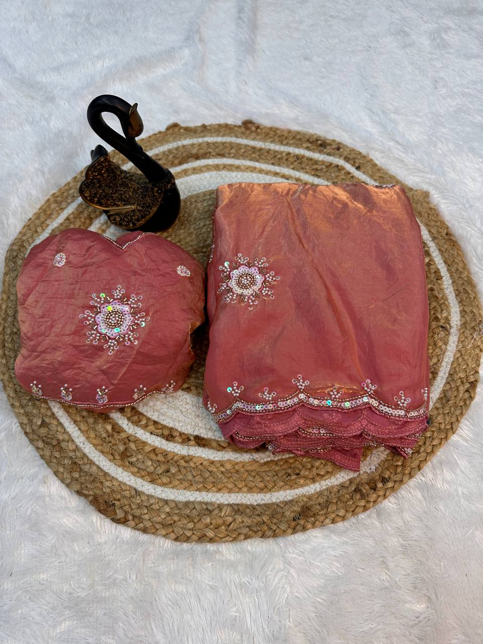 Attractive Multi Work And Khatli Cut Work Zimmy Choo Saree