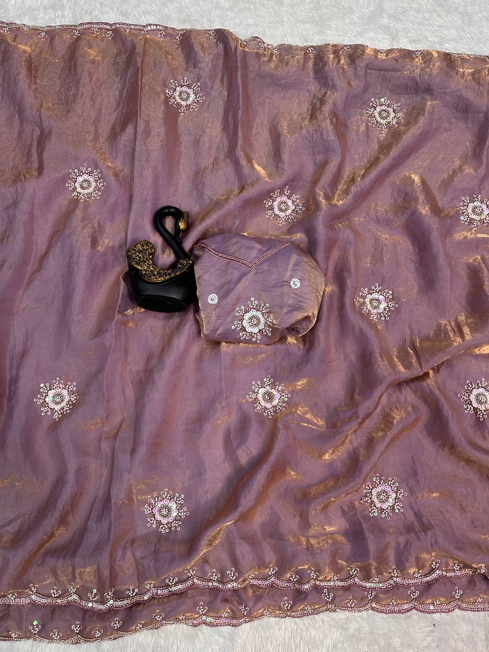 Attractive Multi Work And Khatli Cut Work Zimmy Choo Saree