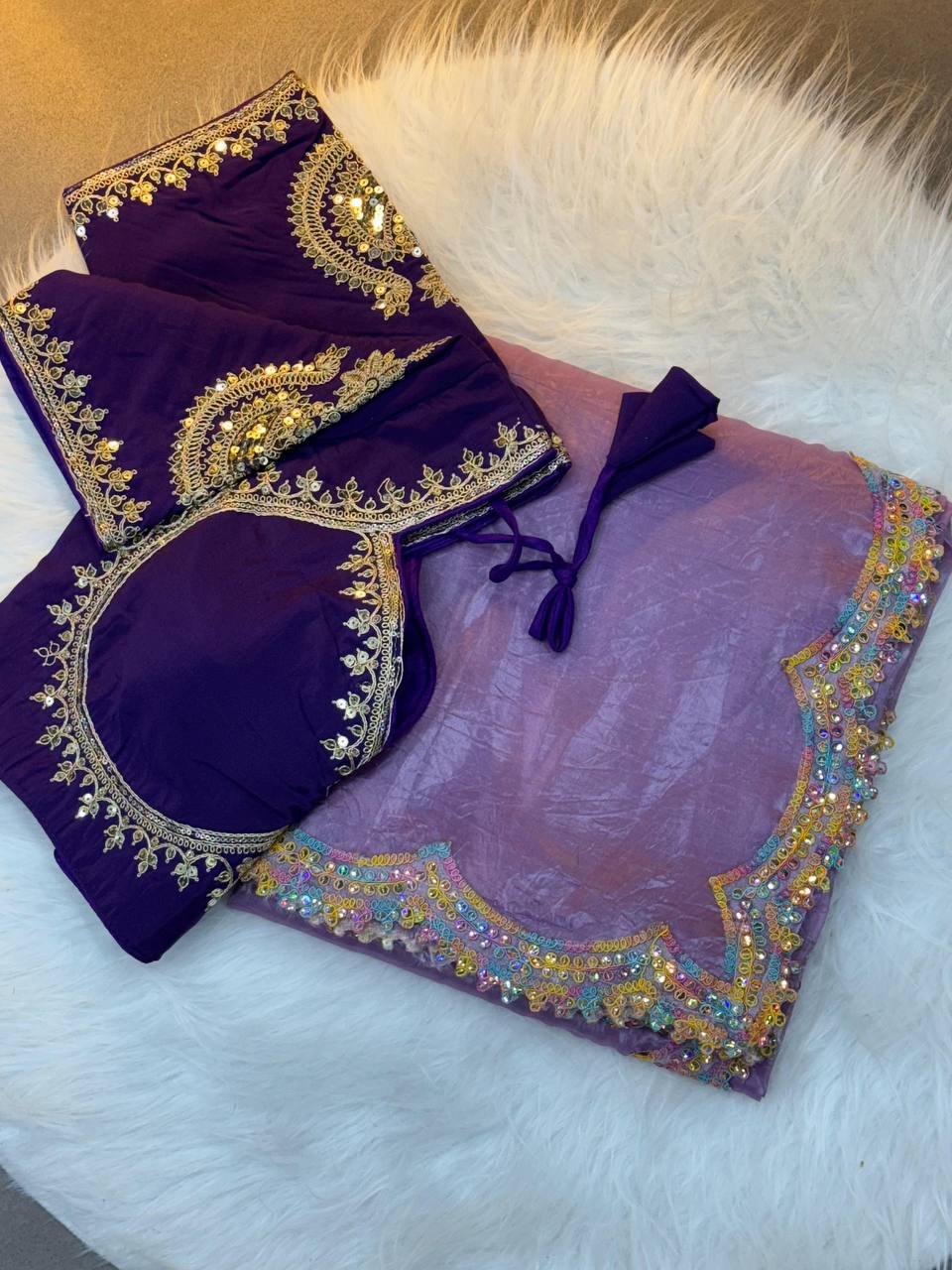 Beautiful Gold Crush Two Tone Shining Party Wear Saree