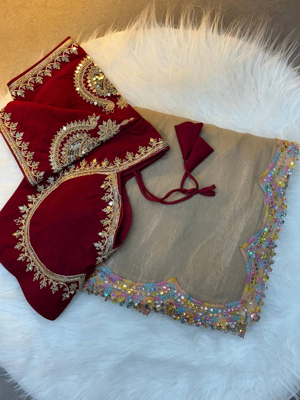 Beautiful Gold Crush Two Tone Shining Party Wear Saree