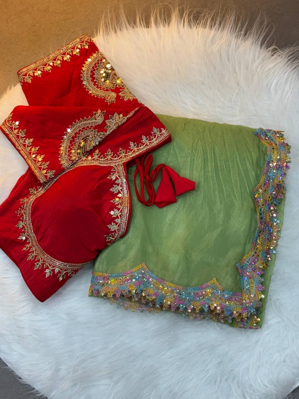 Beautiful Gold Crush Two Tone Shining Party Wear Saree