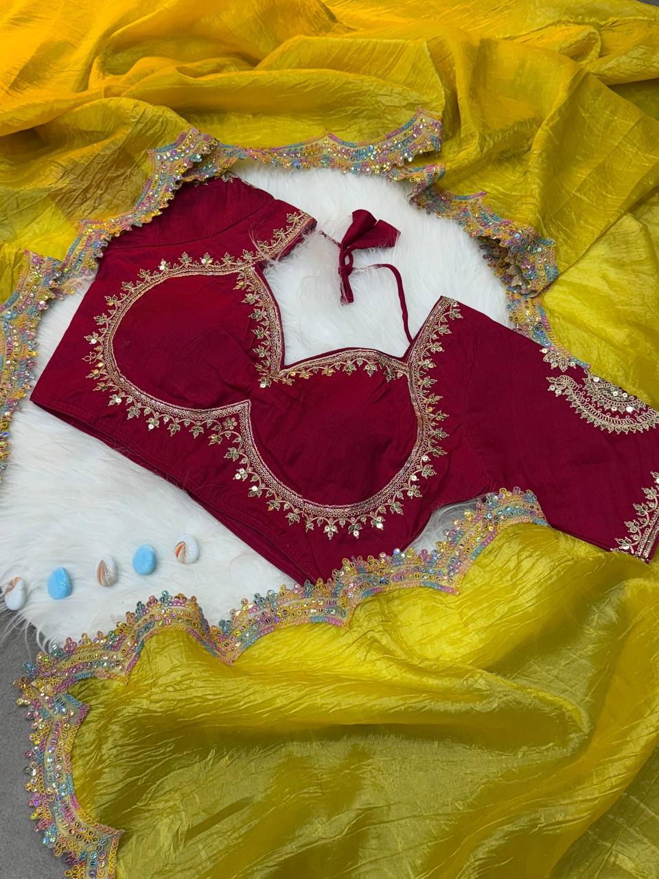 Beautiful Gold Crush Two Tone Shining Party Wear Saree