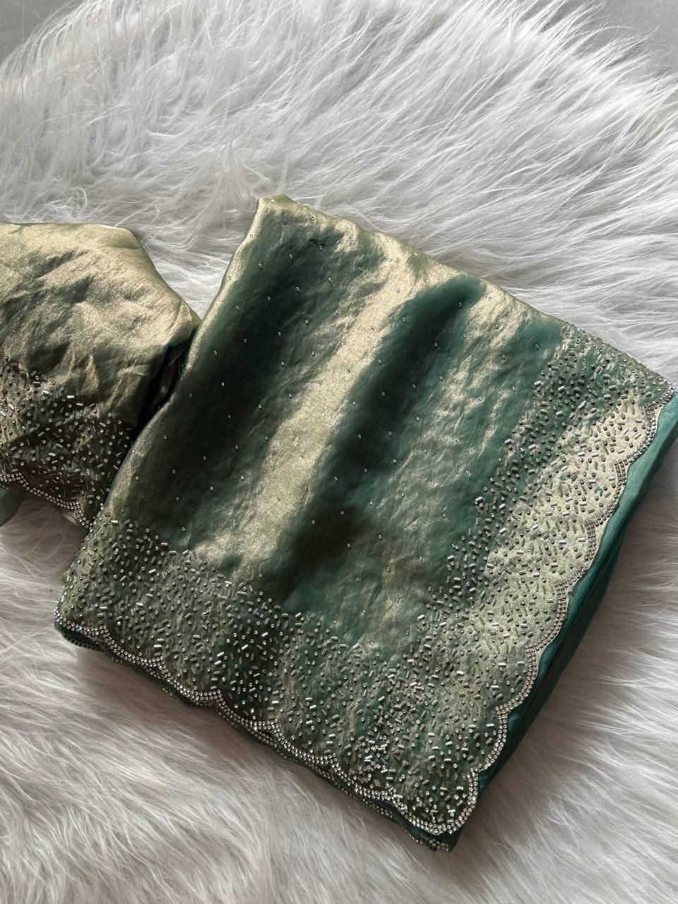 AlONG WITH CUT DANA REAL ORGINAL DIMAOND ZARKHAND WORK WITH CUT WORK PANEL BEAUTIFUL BLOUSE BELT