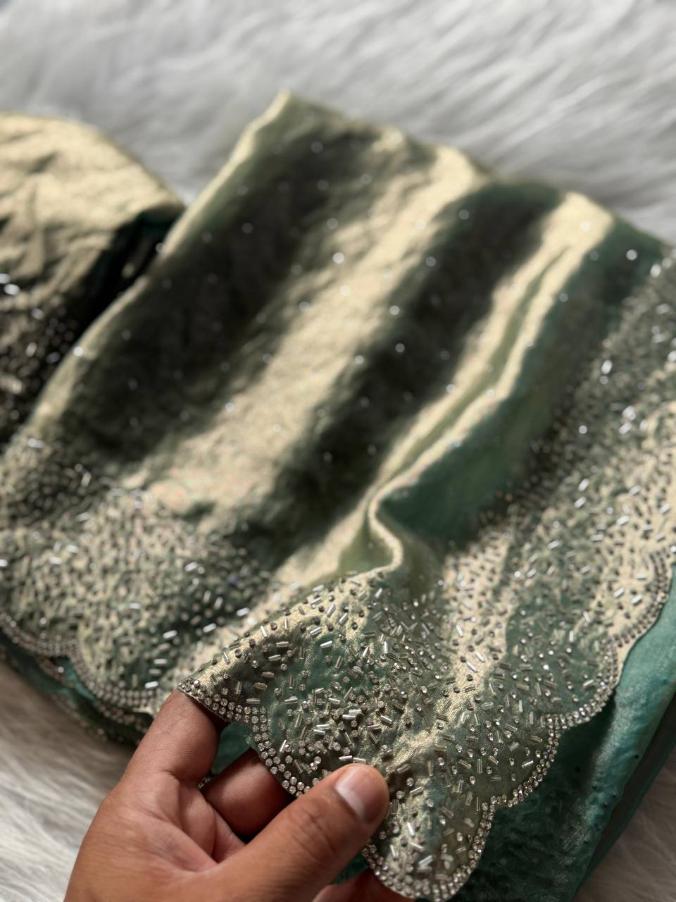 AlONG WITH CUT DANA REAL ORGINAL DIMAOND ZARKHAND WORK WITH CUT WORK PANEL BEAUTIFUL BLOUSE BELT