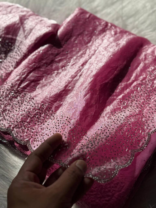 AlONG WITH CUT DANA REAL ORGINAL DIMAOND ZARKHAND WORK WITH CUT WORK PAN pEL BEAUTIFUL BLOUSE BELT (Copy)