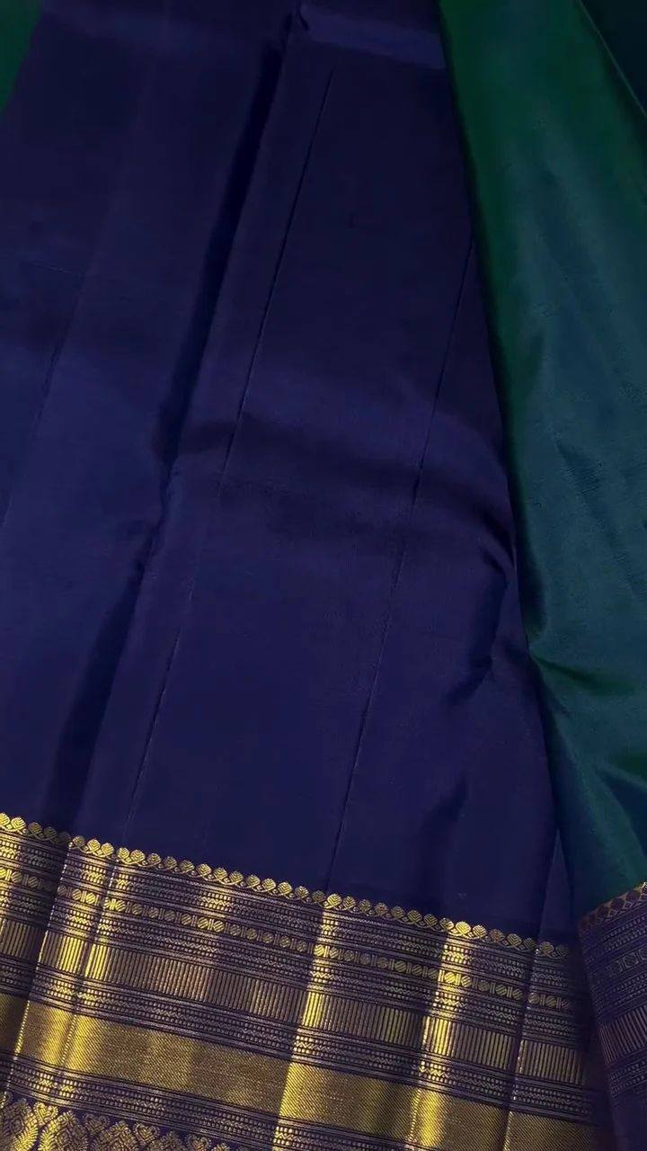 Blue Premium Kanijivaram  Soft Silk Sarees with Copper zari jaal having rich zari woven pallu and paired with Plain running Blouse