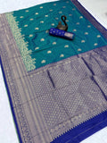 Blue Premium Kanijivaram  Soft Silk Sarees with Copper zari jaal having rich zari woven pallu and paired with Plain running Blouse