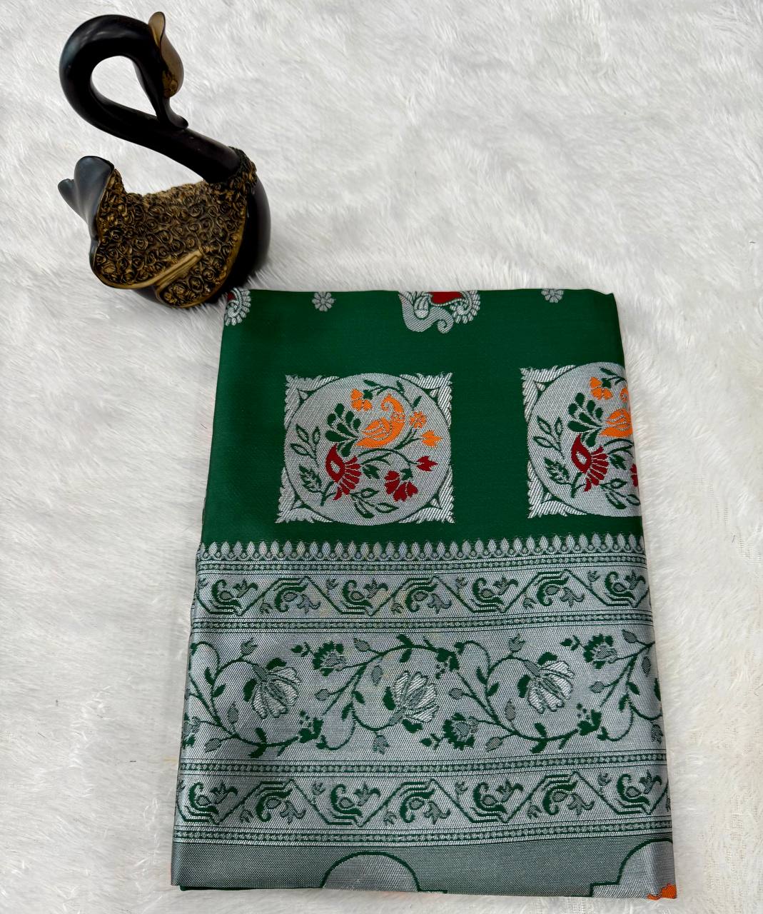 Paithani Dark Green Silk Saree With Zari Weaving Work Indian Paithani Saree