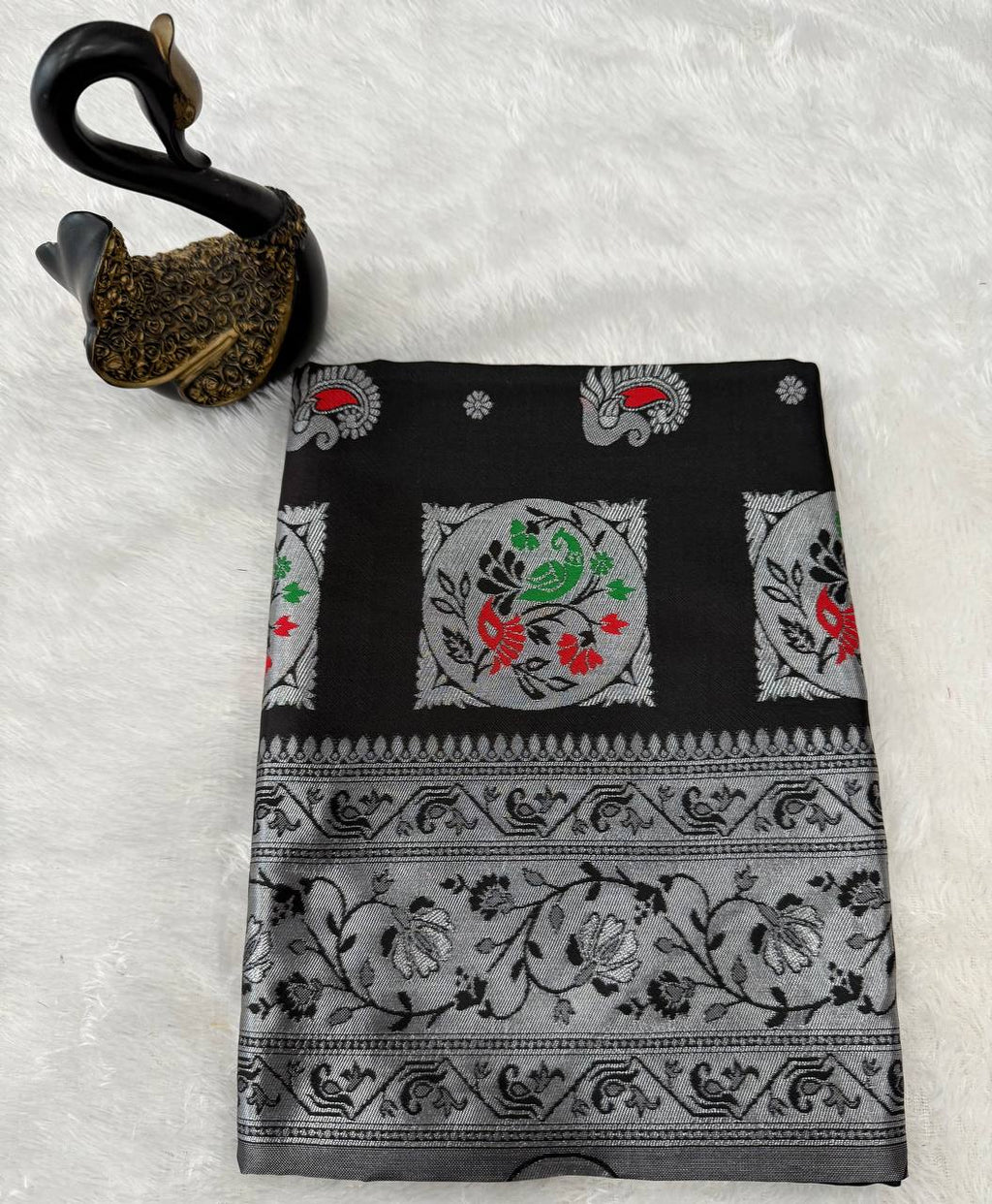 Paithani Black Silk Saree With Zari Weaving Work Indian Paithani Saree