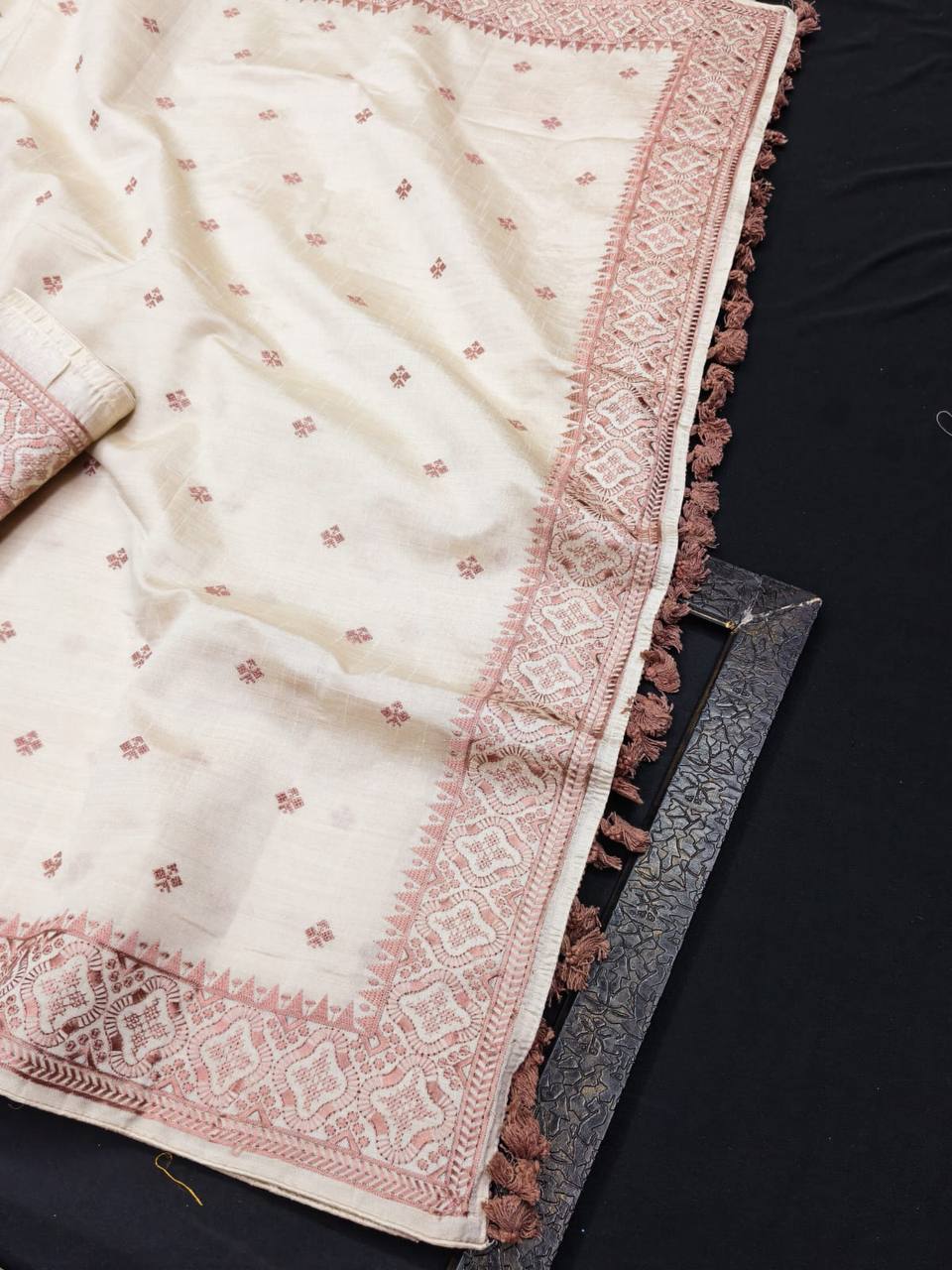 Pure Tussar Saree with all over the multi thread embroidery work and piping border.