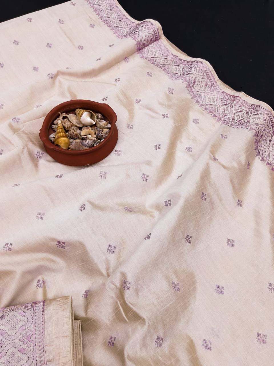 Pure Tussar Saree with all over the multi thread embroidery work and piping border.