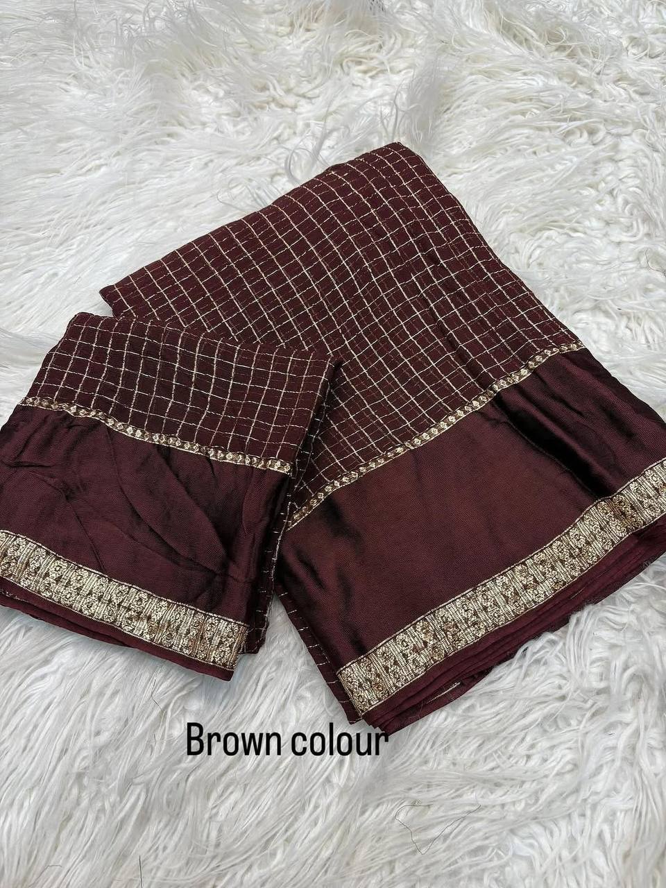 Charming Pure Viscose Georgette Fabric With Satin Border Work Saree With Blissful Blouse Piece