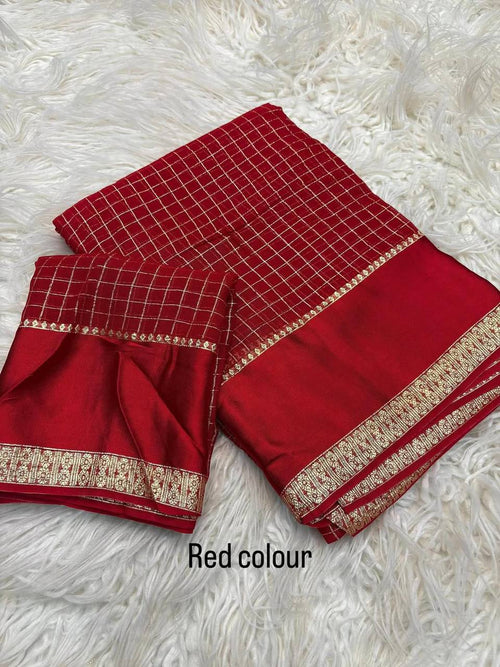 Charming Pure Viscose Georgette Fabric With Satin Border Work Saree With Blissful Blouse Piece