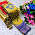 SOFT AND PURE BANARASI SILK WITH FLOWERS AND MINA GOLD SAREE DESIGN - YELLOW