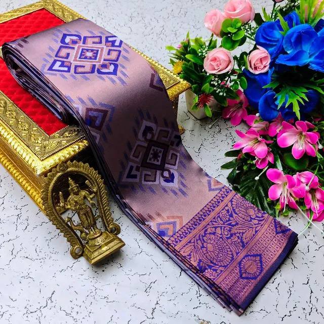 SOFT AND PURE BANARASI SILK WITH FLOWERS AND MINA GOLD SAREE DESIGN - PURPLE