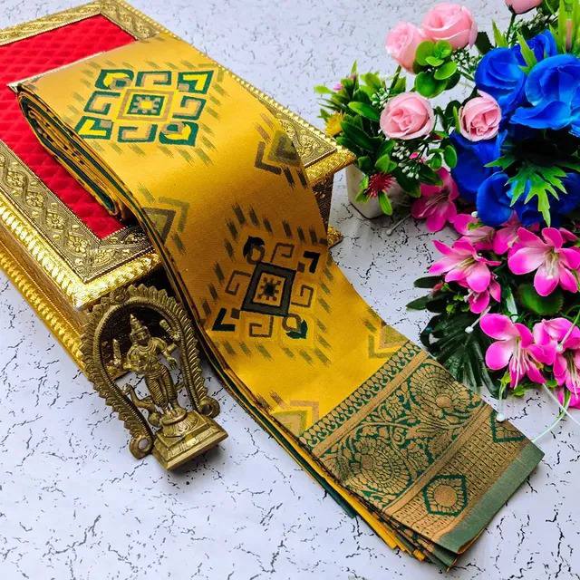 SOFT AND PURE BANARASI SILK WITH FLOWERS AND MINA GOLD SAREE DESIGN - DOLD