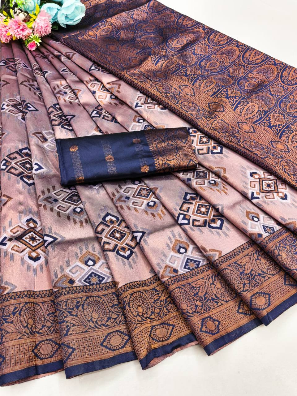 SOFT AND PURE BANARASI SILK WITH FLOWERS AND MINA GOLD SAREE DESIGN - PURPLE