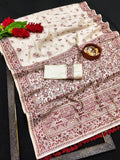 Mesmeric Embroidery Work Tussar Silk Saree With Classic Blouse  red