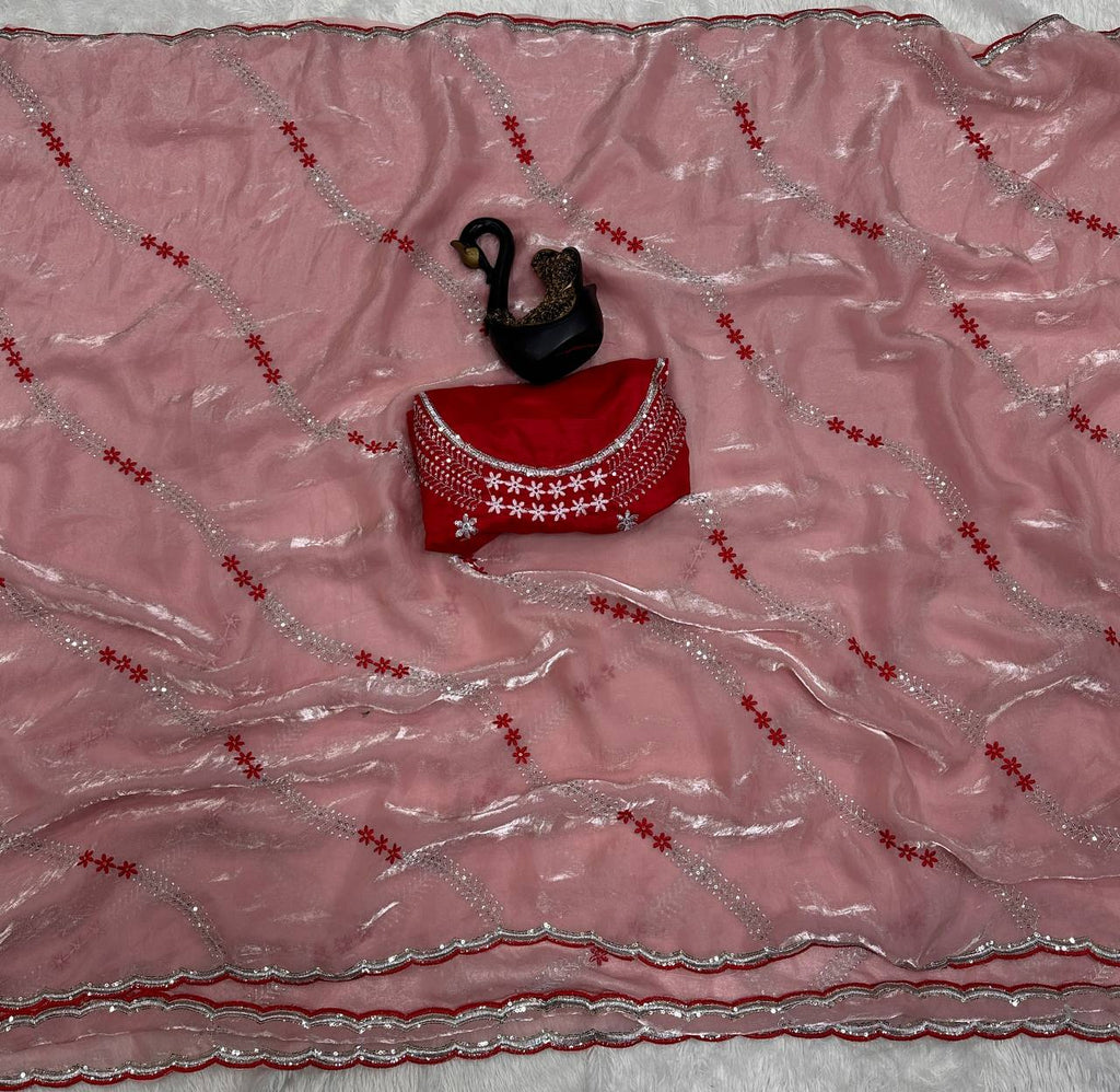 Tremendous Sequence Work Fandy Silk Saree With Effulgent Blouse Piece - LIGHT SALMON PINK