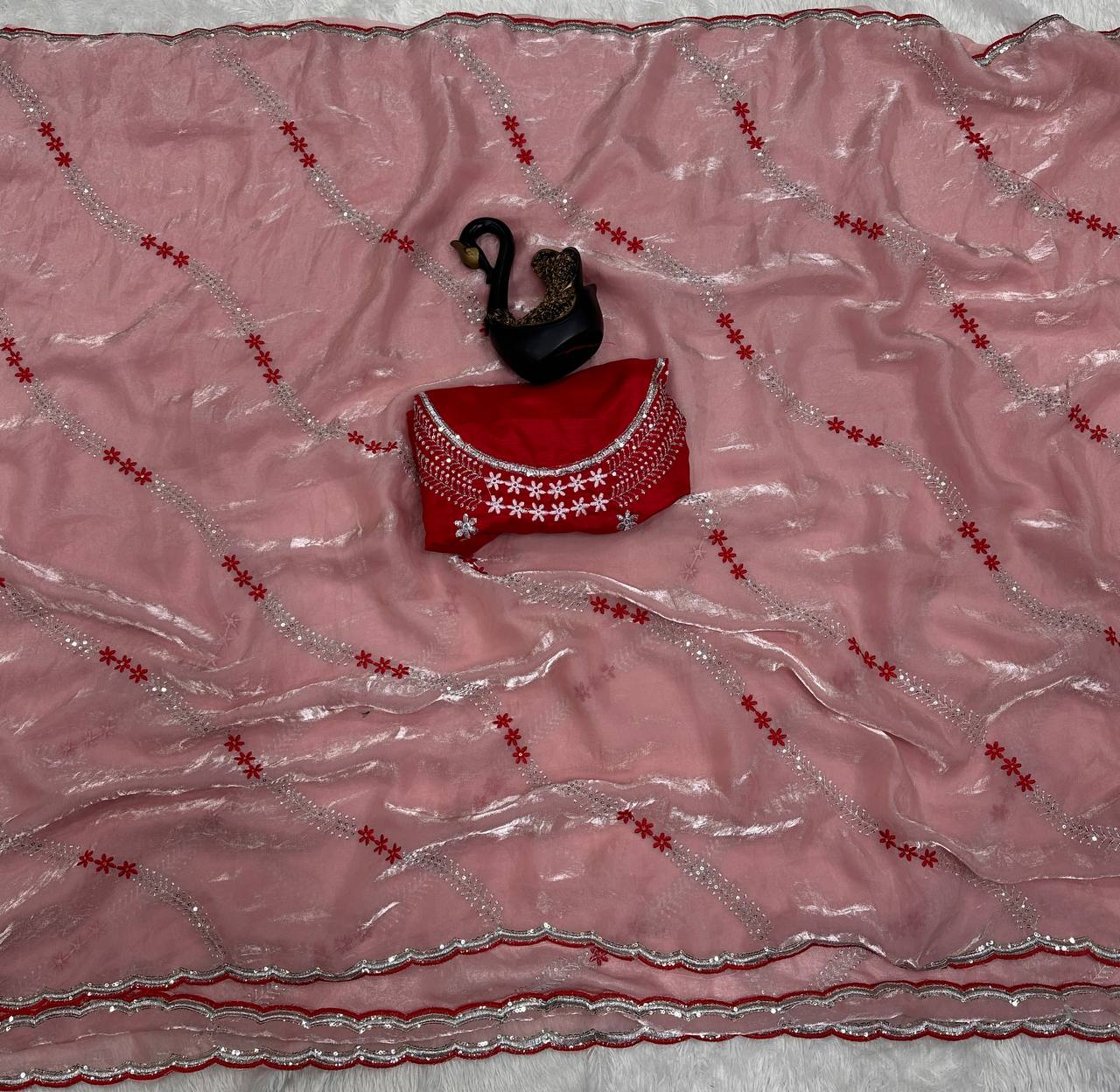 Tremendous Sequence Work Fandy Silk Saree With Effulgent Blouse Piece - LIGHT SALMON PINK