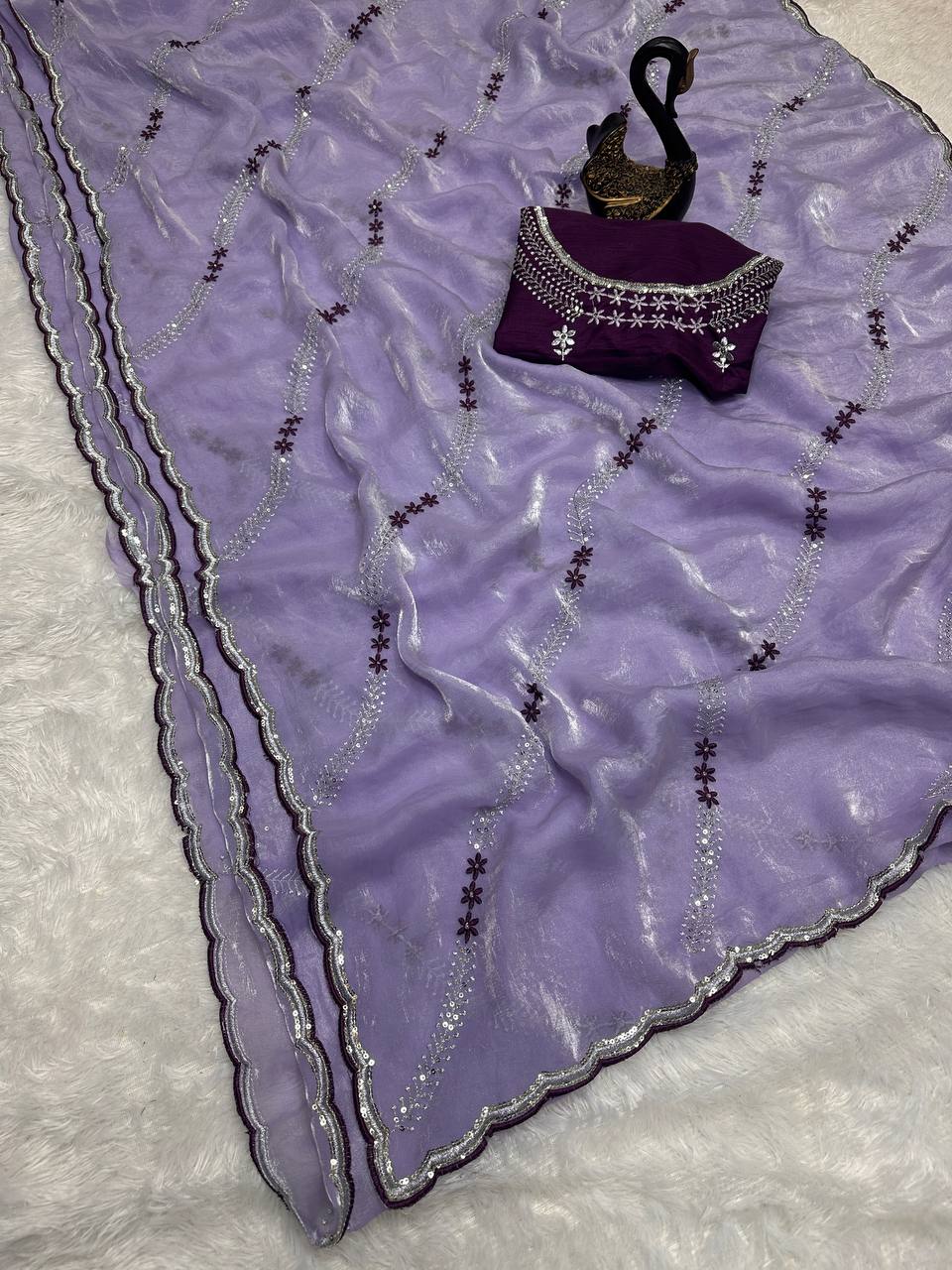 Tremendous Sequence Work Fandy Silk Saree With Effulgent Blouse Piece - PURPLE