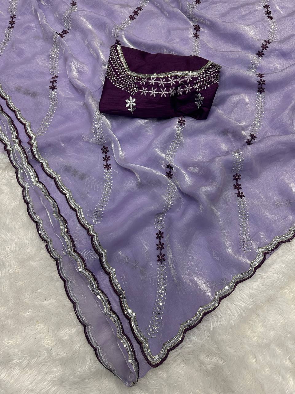 Tremendous Sequence Work Fandy Silk Saree With Effulgent Blouse Piece - PURPLE